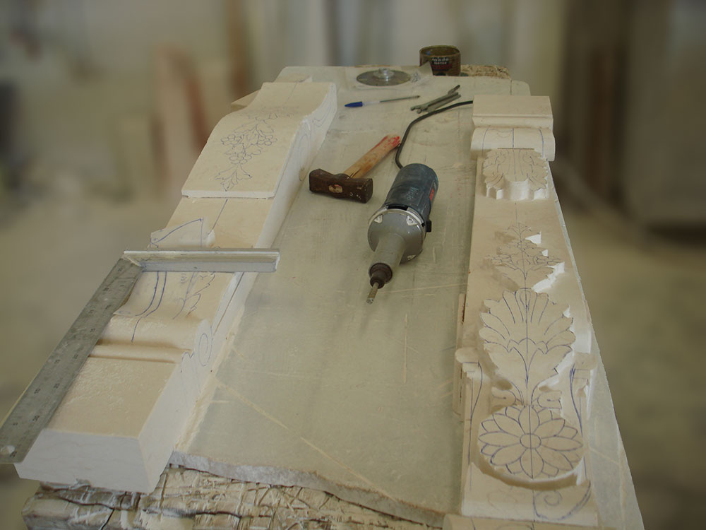 decorative marble fireplace construction. handmade